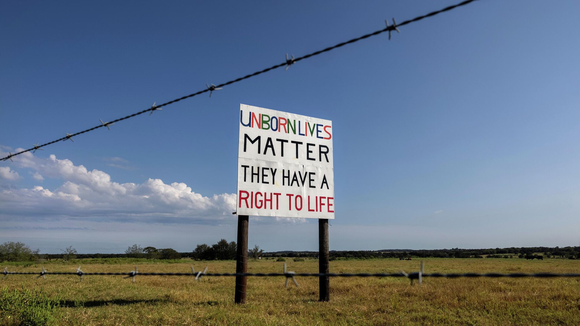 A handmade anti-abortion sign faces a stretch of highway outside of Austin nearly a month after Texas enacted the strictest anti-abortion law in the United States, September, 29, 2021. - Sputnik International, 1920, 29.10.2021