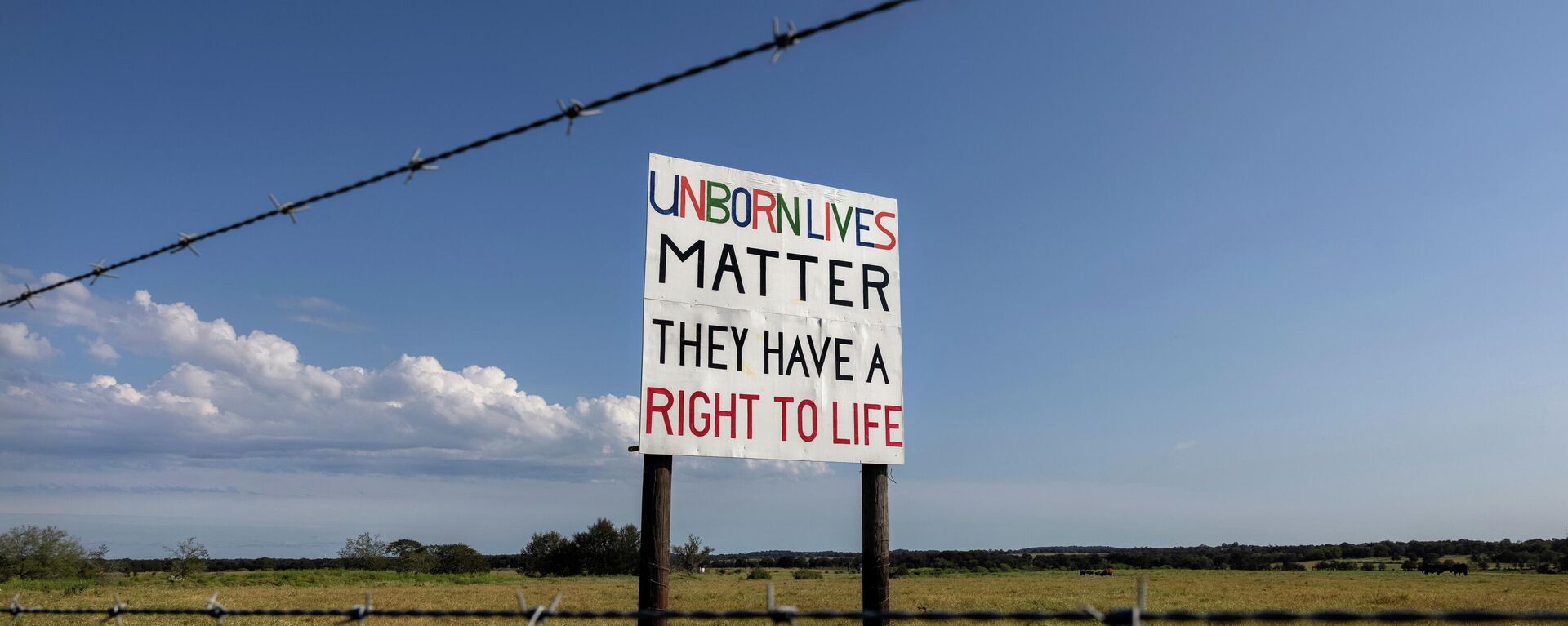 A handmade anti-abortion sign faces a stretch of highway outside of Austin nearly a month after Texas enacted the strictest anti-abortion law in the United States, September, 29, 2021. - Sputnik International, 1920, 29.10.2021