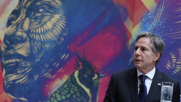 U.S. Secretary of State Antony Blinken looks on during a meeting with youth leaders in Bogota, Colombia October 21, 2021 - Sputnik International