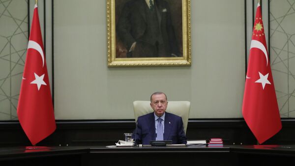 Turkish President Tayyip Erdogan heads a cabinet meeting in Ankara, Turkey, October 25, 2021 - Sputnik International