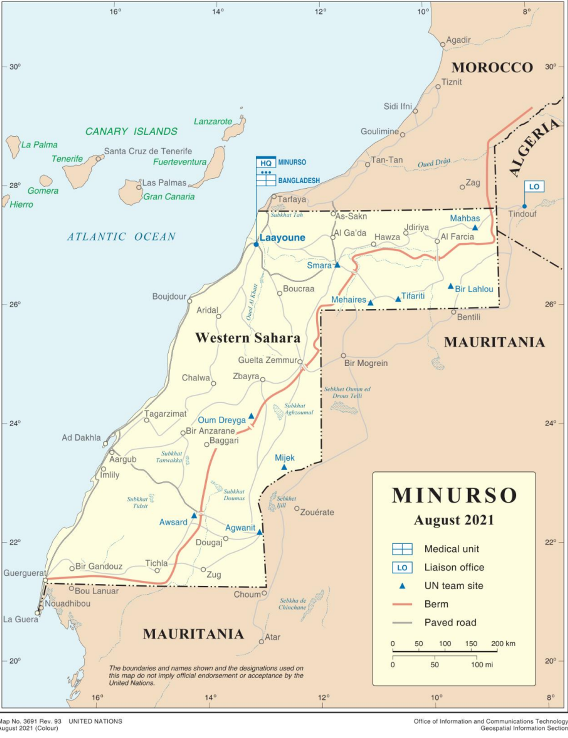 A map of Western Sahara from August 2021, showing the sand berm built by Morocco and sites used by the UN Mission for the Referendum in Western Sahara (MINURSO) - Sputnik International, 1920, 18.08.2022