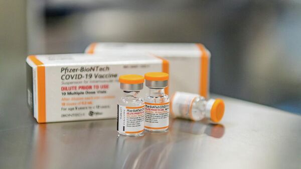 Pfizer/BioNTech's new pediatric COVID-19 vaccine vials are seen in this undated handout photo.  - Sputnik International