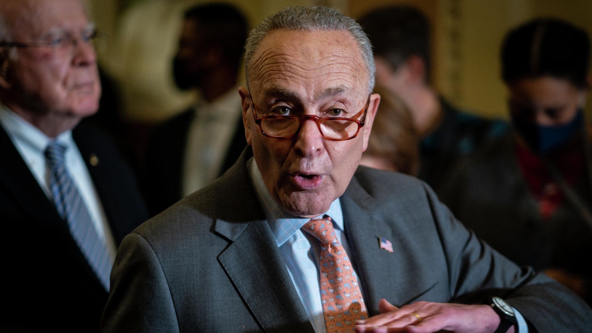 Senate Majority Leader Chuck Schumer (D-NY) speaks during a press availability following the democratic caucus luncheon at the United States Capitol on November 2, 2021 in Washington, DC.   - Sputnik International, 1920, 11.02.2024