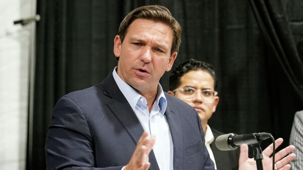  In this Wednesday, Aug. 18, 2021 file photo, Florida Governor Ron DeSantis speaks at the opening of a monoclonal antibody site in Pembroke Pines, Fla.  - Sputnik International