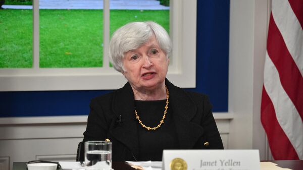 US Treasury Secretary Janet Yellen speaks during a meeting with business leaders and CEOs on the need to address the debt limit, on October 6, 2021, in the South Auditorium of the White House in Washington, DC. - Sputnik International
