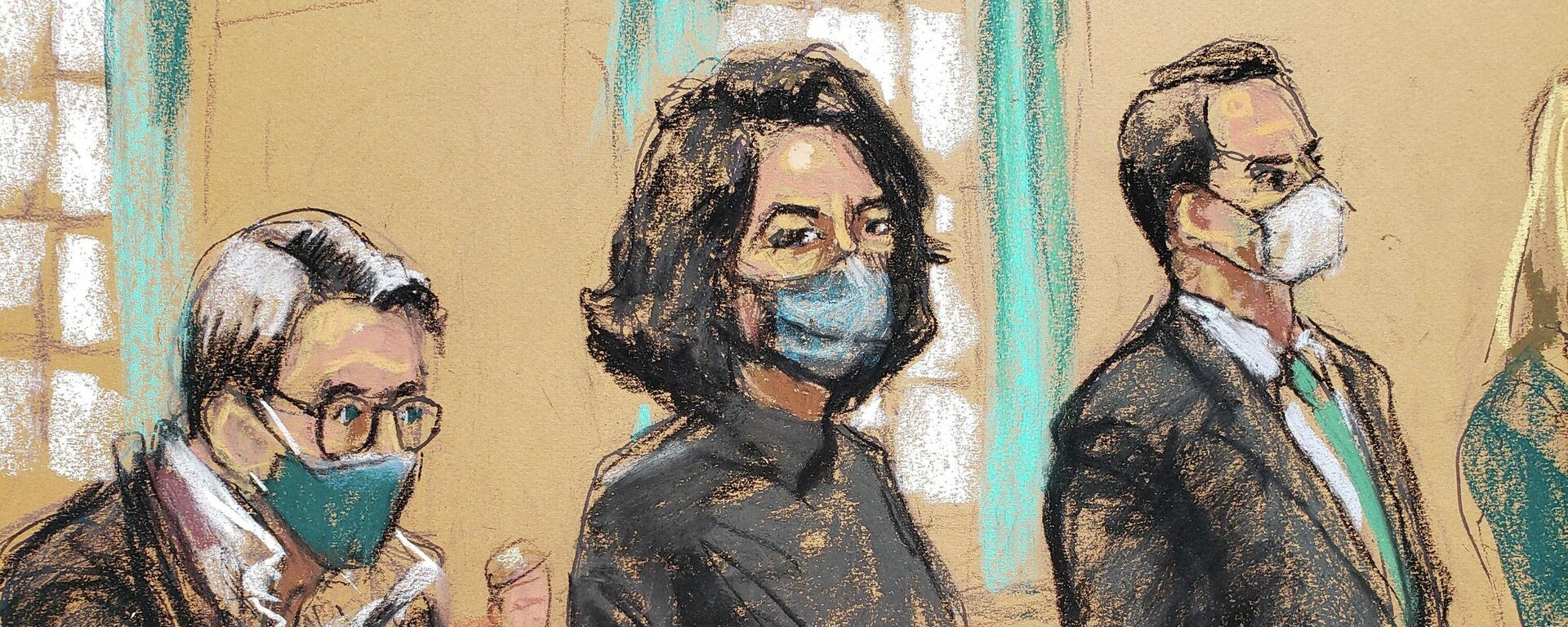 Ghislaine Maxwell, the Jeffrey Epstein associate accused of sex trafficking, stands before U.S. District Judge Alison J. Nathan with her defense team of Bobbi Sternheim and Christian Everdell during a pre-trial hearing ahead of jury selection, in a courtroom sketch in New York City, U.S., November 15, 2021 - Sputnik International, 1920, 21.11.2021