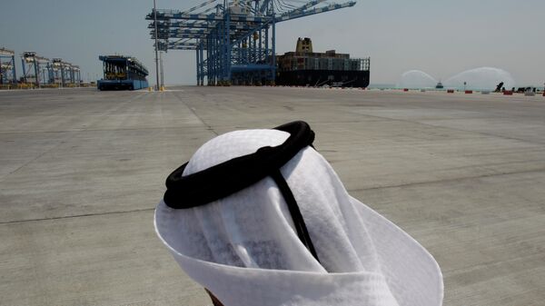 An Emirati official looks to the container cranes at the opening ceremony of the first phase of the Khalifa port, about 80 kilometers (49 miles) southwest of Abu Dhabi, United Arab Emirates, Saturday, Sept. 1, 2012. - Sputnik International