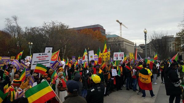 Supporters of the governments of Eritrea and Ethiopia rally at a #NoMore protest outside the White House in Washington, DC, on November 21, 2021, demanding an end to US intervention in the Ethiopian conflict. - Sputnik International