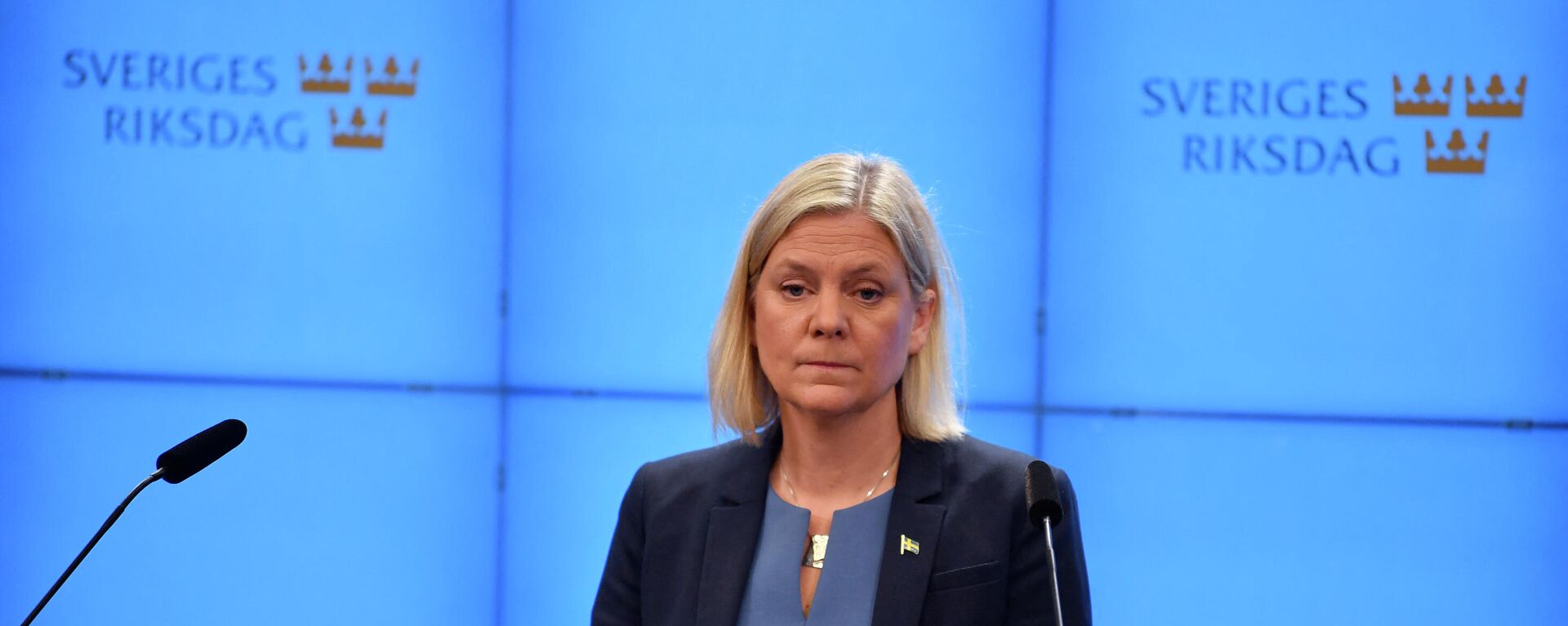 Sweden's Prime Minister-elect Magdalena Andersson addresses a press conference after the budget vote in the Swedish parliament on November 24, 2021.  - Sputnik International, 1920, 14.09.2022