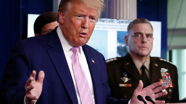 President Donald Trump speaks about the coronavirus in the James Brady Press Briefing Room of the White House, Wednesday, April 1, 2020, in Washington, as Chairman of the Joint Chiefs Gen. Mark Milley, listens. - Sputnik International