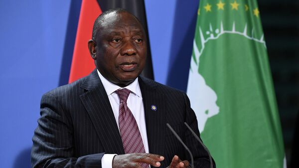 FILE PHOTO: South African President Cyril Ramaphosa addresses a press conference after the G20 Compact with Africa conference at the Chancellery in Berlin, Germany August 27, 2021. Tobias Schwarz/Pool via REUTERS/File Photo - Sputnik International