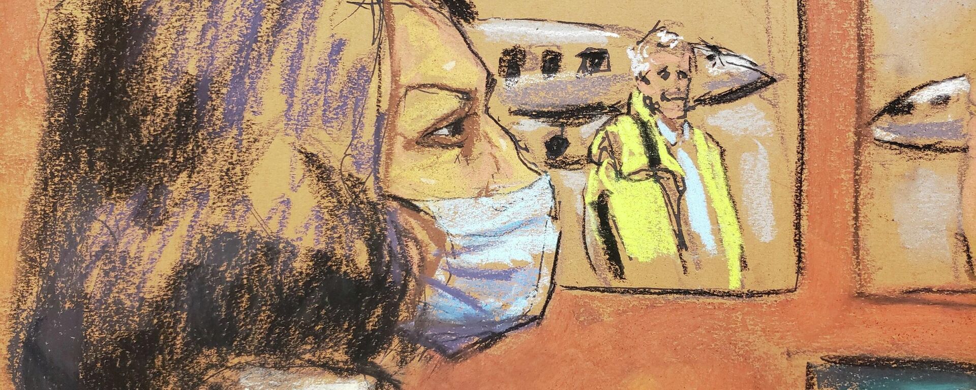 Lawrence Visoski (not seen), former longtime pilot for Jeffrey Epstein, testifies during Ghislaine Maxwell's trial on charges of sex trafficking, in a courtroom sketch in New York City, U.S., November 30, 2021.  - Sputnik International, 1920, 30.11.2021