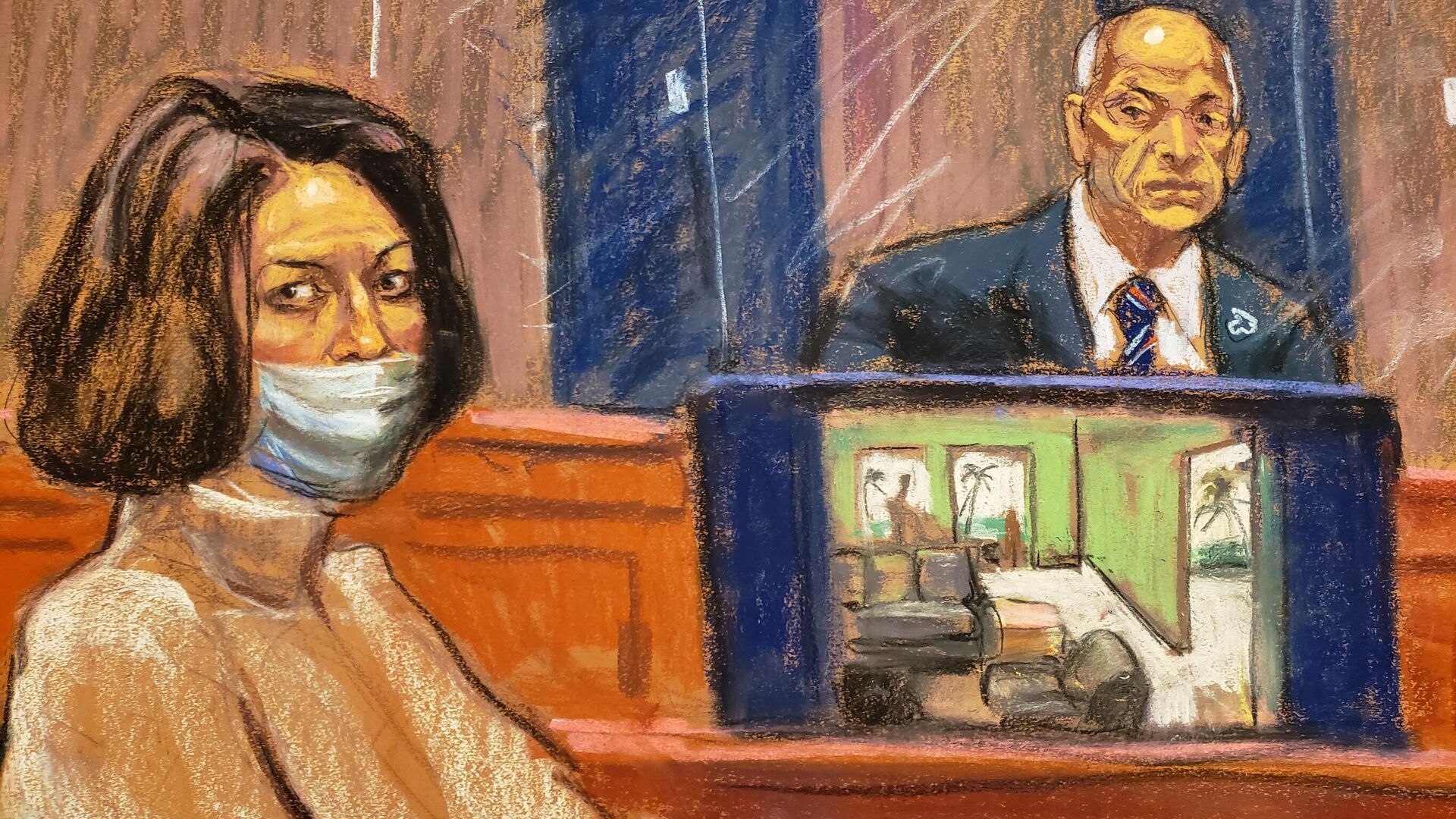 This courtroom sketch shows Ghislaine Maxwell in court for her trial on charges of sex trafficking, in New York City, on December 3, 2021 - Sputnik International, 1920, 30.04.2022