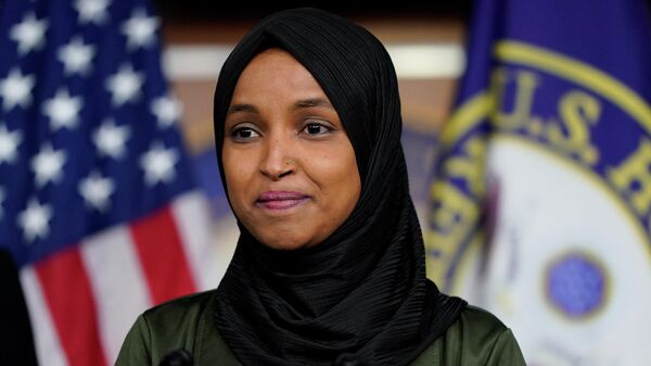 U.S. Representative Ilhan Omar (D-MN) attends a news conference addressing the anti-Muslim comments made by Representative Lauren Boebert (R-CO) towards Omar, on Capitol Hill in Washington, U.S., November 30, 2021.  - Sputnik International