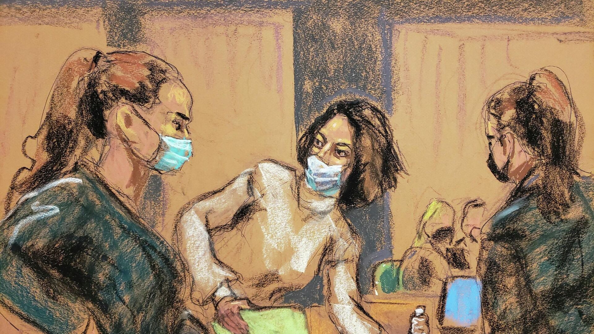 Ghislaine Maxwell, the Jeffrey Epstein associate accused of sex trafficking, enters the court with U.S. court marshalls during her trial in a courtroom sketch in New York City, U.S., December 3, 2021 - Sputnik International, 1920, 06.12.2021