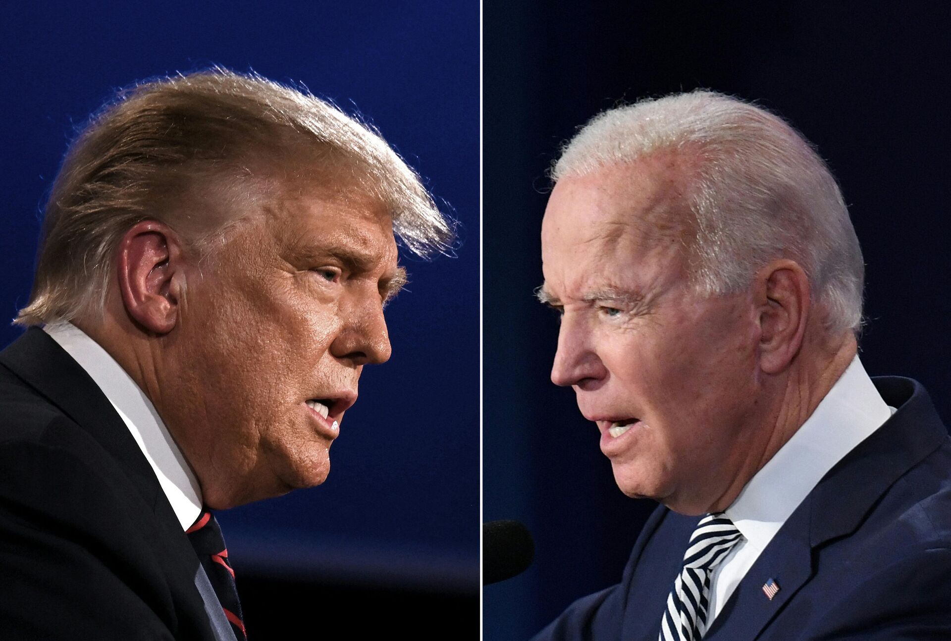 This combination of pictures created on September 29, 2020 shows US President Donald Trump (L) and Democratic Presidential candidate former Vice President Joe Biden squaring off during the first presidential debate at the Case Western Reserve University and Cleveland Clinic in Cleveland, Ohio on September 29, 2020. - Sputnik International, 1920, 26.12.2021
