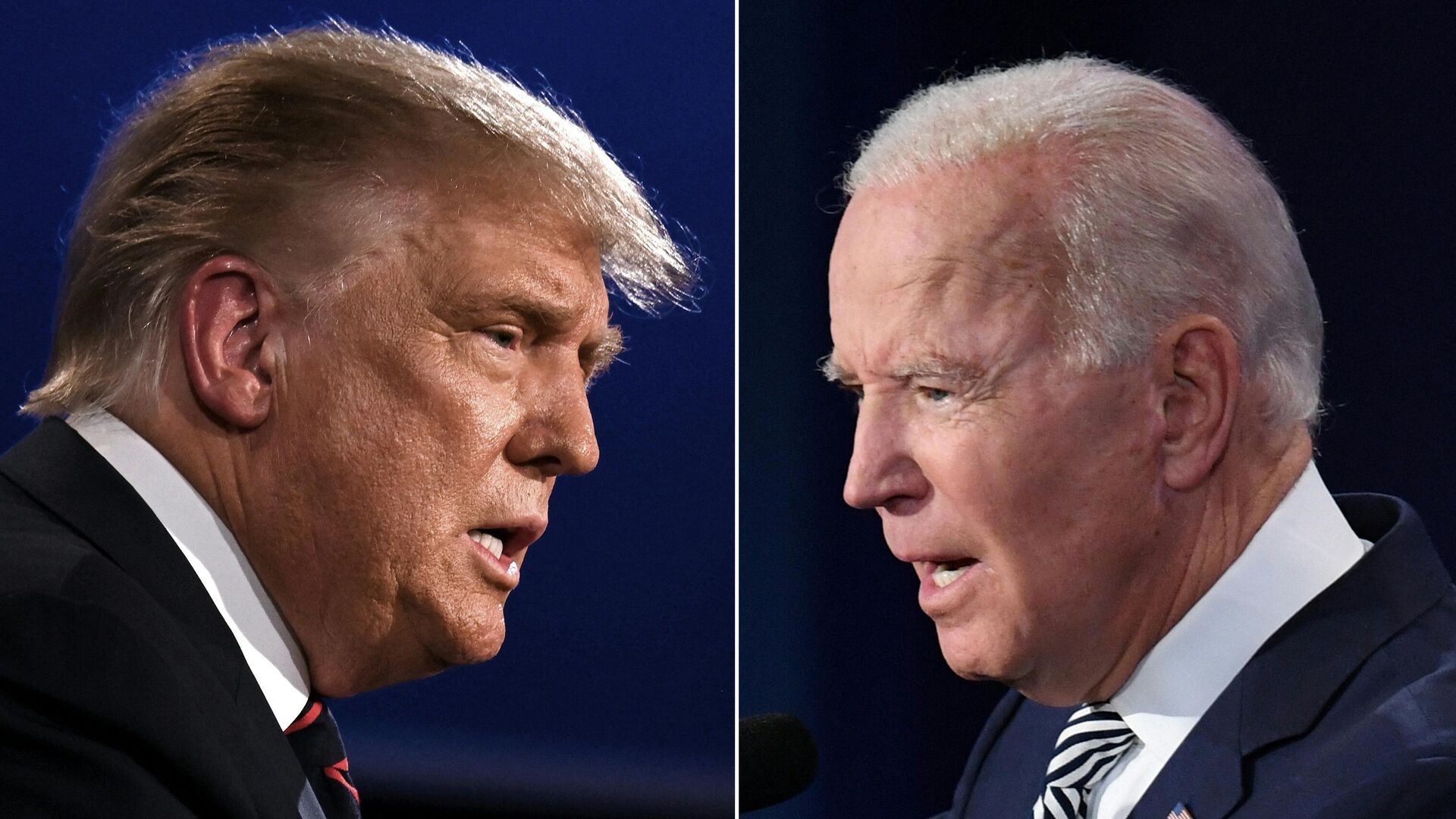 This combination of pictures created on September 29, 2020 shows US President Donald Trump (L) and Democratic Presidential candidate former Vice President Joe Biden squaring off during the first presidential debate at the Case Western Reserve University and Cleveland Clinic in Cleveland, Ohio on September 29, 2020. - Sputnik International, 1920, 07.12.2021