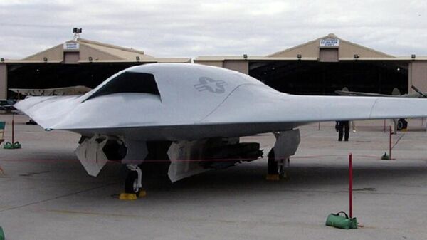 Boeing's mockup of the X-45C UCAV shown on static display at Nellis AFB's 2004 Aviation Nation airshow. - Sputnik International