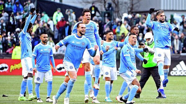 Dec 11, 2021; Portland, OR, USA; New York City FC celebrates beating Portland Timbers during penalty kicks in the 2021 MLS Cup championship game at Providence Park. - Sputnik International