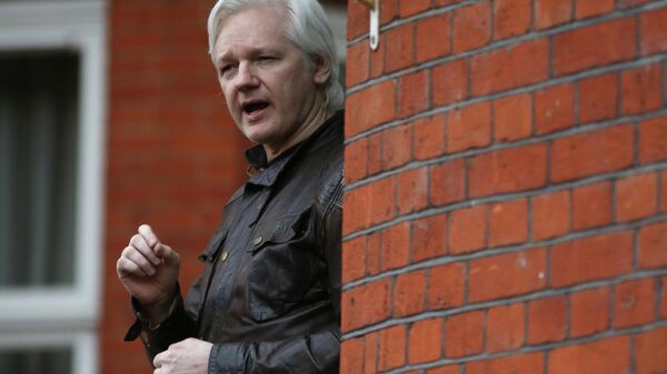 (FILES) In this file photo taken on May 19, 2017, Wikileaks founder Julian Assange speaks on the balcony of the Embassy of Ecuador in London - Sputnik International