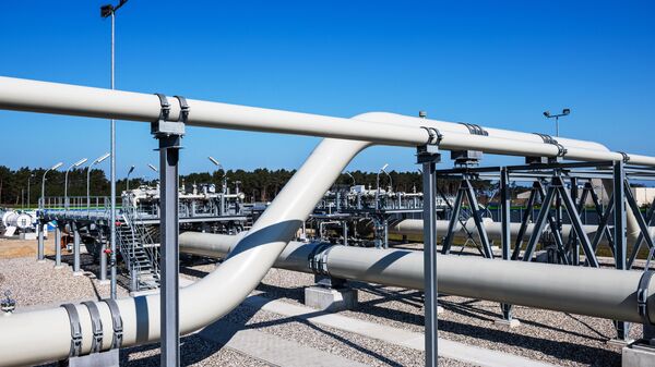 Piping systems and shut-off valves are pictured at the gas receiving station of the Nord Stream Baltic Sea pipeline, in Lubmin, Germany.  - Sputnik International