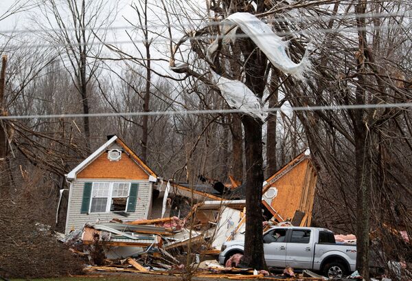 A general view of the damage after a devastating outbreak of tornadoes ripped through several US states, in Dickson, Tennessee, on 11 December 2021. - Sputnik International