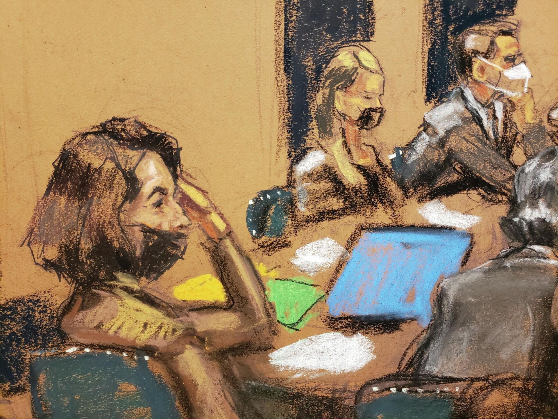 Ghislaine Maxwell sits with her defense lawyers during the trial of Maxwell, the Jeffrey Epstein associate accused of sex trafficking, in a courtroom sketch in New York City, U.S., December 10, 2021 - Sputnik International, 1920, 30.12.2021