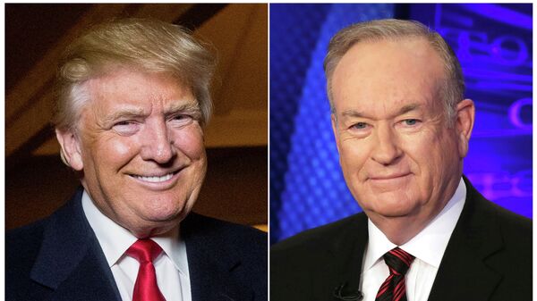 This combination photo shows Donald Trump at the Trump National Golf Club in Sterling, Va., on Dec. 2, 2015, left, and former Fox News host Bill O'Reilly in New York on Oct. 1, 2015. Henry Holt and Company announced Tuesday that O’Reilly’s “The United States of Trump: How the President Really Sees America” will come out this fall. The publisher is calling the book a non-partisan and well-rounded take on Trump. - Sputnik International