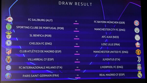 Soccer Football - Champions League - Round of 16 Draw - Nyon, Switzerland - December 13, 2021 The result of the Champions League 2021/22 Round of 16 Draw is displayed on the screen at the UEFA headquarters - Sputnik International