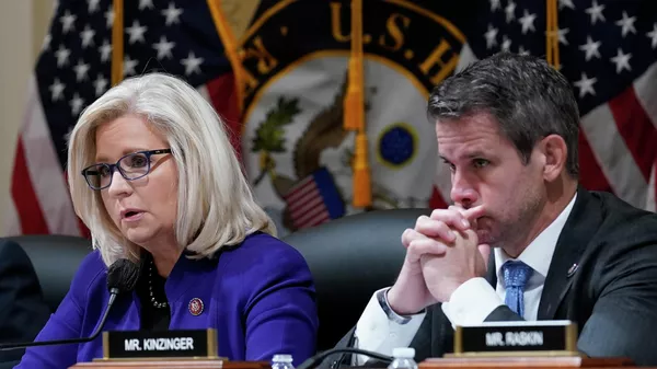 Rep. Liz Cheney, R-Wyo., and Rep. Adam Kinzinger, R-Ill., listen as the House select committee tasked with investigating the Jan. 6 attack on the U.S. Capitol meets to hold Steve Bannon, one of former President Donald Trump's allies in contempt, on Capitol Hill in Washington, Tuesday, Oct. 19, 2021 - Sputnik International