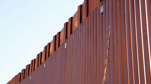A makeshift ladder made by migrants hangs from the U.S-Mexico border wall in El Centro, California, U.S. December 14, 2021.  - Sputnik International