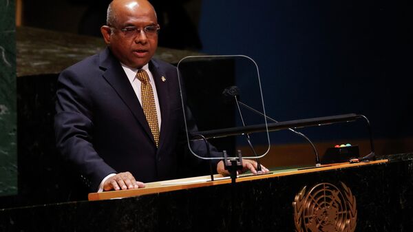President of the General Assembly Abdulla Shahid speaks at a High-level meeting on the U.N. World Conference Against Racism during the 76th Session of the U.N. General Assembly at United Nations headquarters in New York, on Wednesday, Sept. 22, 2021. - Sputnik International