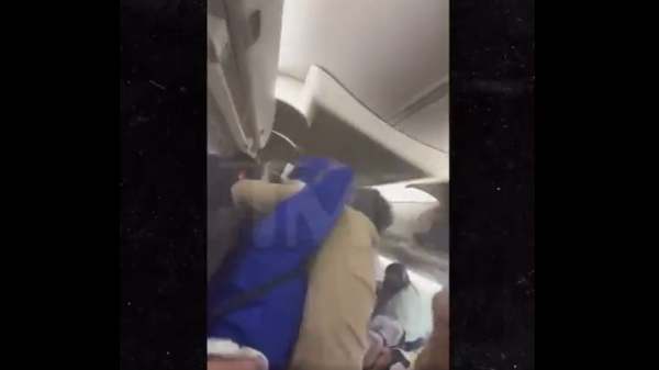 Screenshot captures moment two passengers aboard a Tennessee-bound Delta flight engaged in a serious exchange of blows shortly after touching down. - Sputnik International