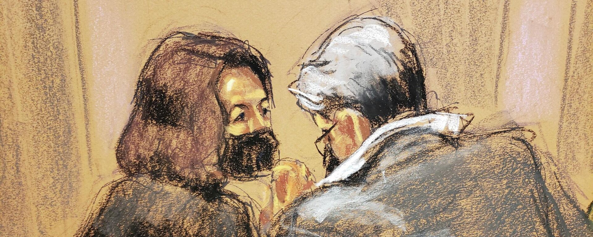 Defense attorney Bobbi Sternheim speaks with Jeffrey Epstein associate Ghislaine Maxwell during her trial in a courtroom sketch in New York City, U.S., December 28, 2021. - Sputnik International, 1920, 14.01.2022