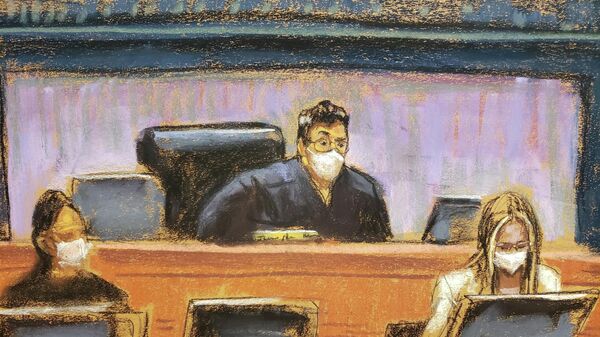 Judge Alison Nathan sits in the court during jury deliberations in the trial of Jeffrey Epstein associate Ghislaine Maxwell in a courtroom sketch in New York City, U.S., December 29, 2021. - Sputnik International