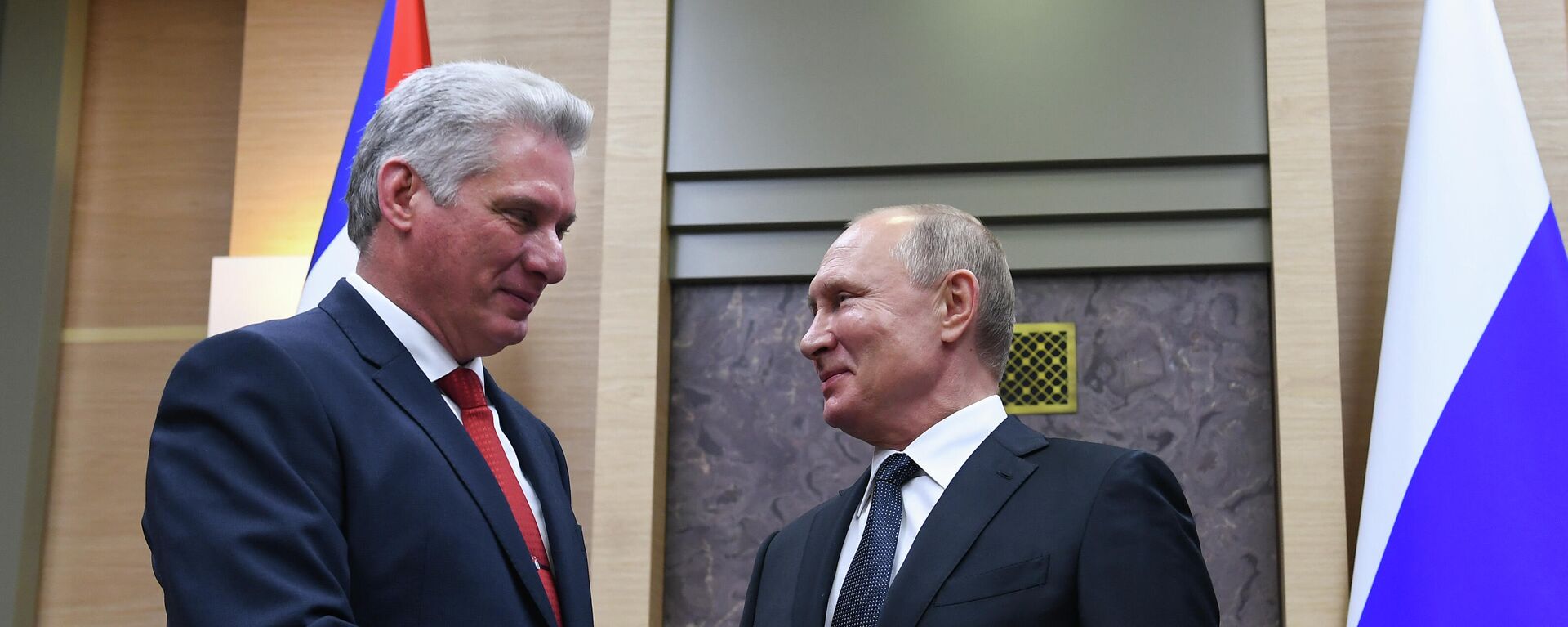 Russian President Vladimir Putin shakes hands with Cuban President Miguel Diaz-Canel during their meeting at Novo-Ogarevo residence, outside Moscow, Russia. - Sputnik International, 1920, 21.05.2023