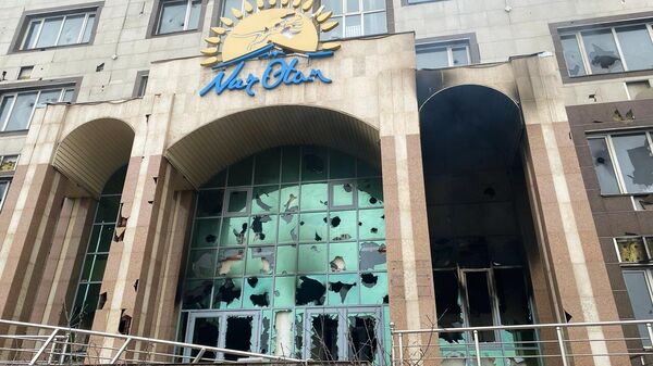 A damaged building is pictured during a protest against LPG cost rise following the Kazakh authorities' decision to lift price caps on liquefied petroleum gas in Almaty, Kazakhstan. - Sputnik International