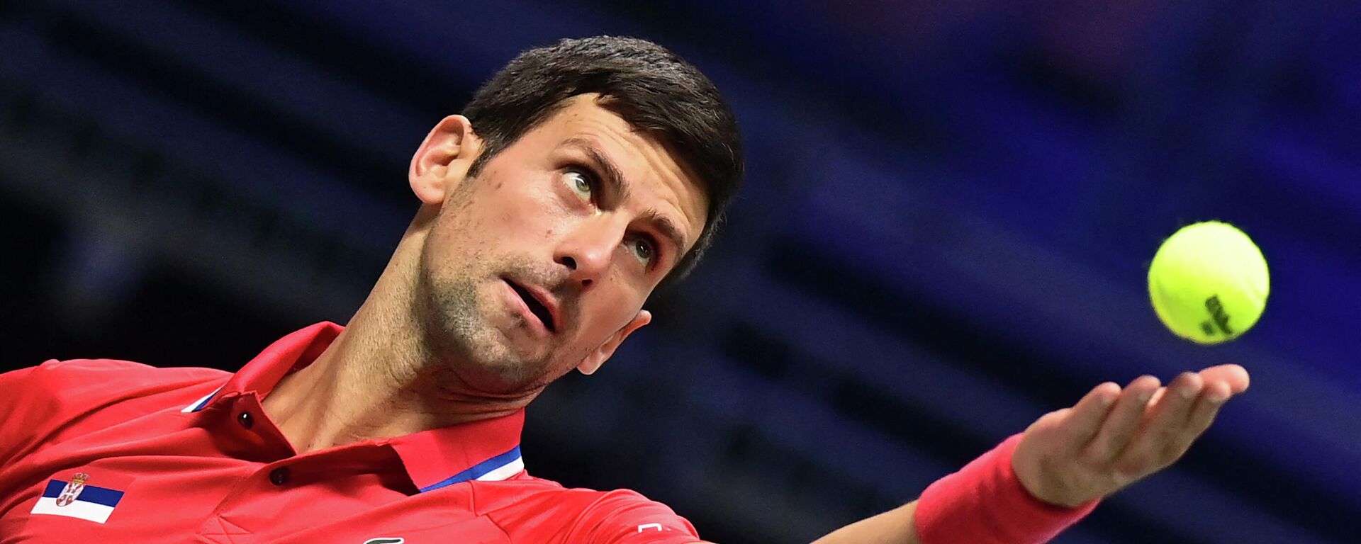 Serbia's Novak Djokovic serves the ball to Germany's Jan-Lennard Struff (not pictured) during the men's singles group stage match between Serbia and Germany of the Davis Cup tennis tournament in Innsbruck, Austria, on November 27, 2021 - Sputnik International, 1920, 16.01.2022