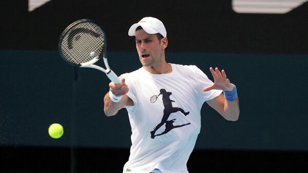 Serbian tennis player Novak Djokovic practices ahead of the Australian Open at Melbourne Park in Melbourne - Sputnik International
