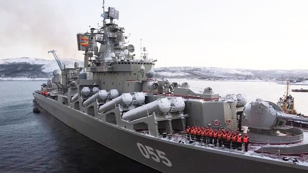 Marshal Ustinov guided-missile cruiser joins a naval exercise held by the Russian Northern Fleet in the Barents Sea, in Severomorsk, Russia - Sputnik International