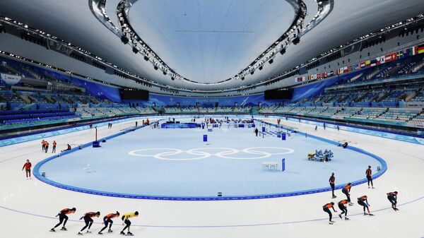 A general view of the National Speed Skating Oval during a speed skating training session for the Beijing 2022 Winter Olympics in Beijing, China January 28, 2022. - Sputnik International