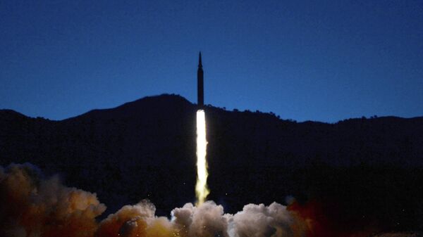 A missile is launched during what state media report is a hypersonic missile test at an undisclosed location in North Korea, January 11, 2022, in this photo released January 12, 2022 by North Korea's Korean Central News Agency (KCNA). - Sputnik International