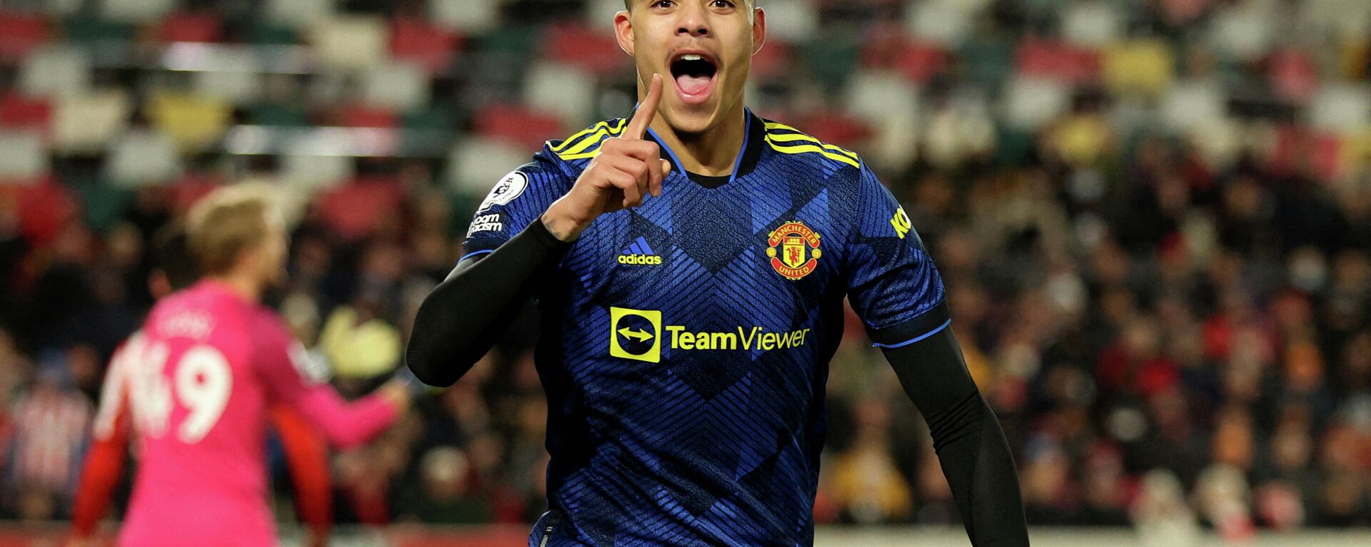 Brentford v Manchester United - Brentford Community Stadium, London, Britain - 19 January 2022, Manchester United's Mason Greenwood celebrates scoring their second goal. - Sputnik International, 1920, 30.01.2022