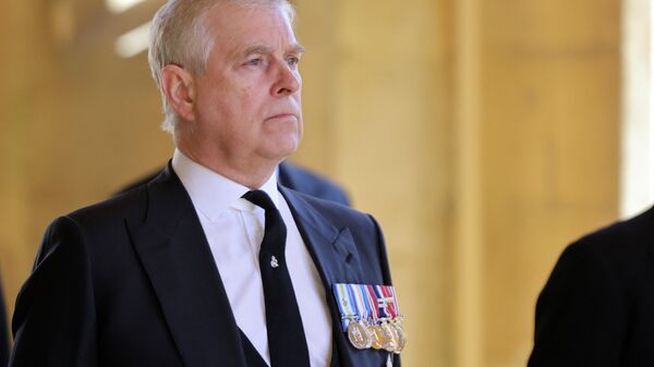 (FILES) In this file photo taken on April 17, 2021 Britain's Prince Andrew, Duke of York, attends the ceremonial funeral procession of Britain's Prince Philip, Duke of Edinburgh to St George's Chapel in Windsor Castle in Windsor, west of London - Sputnik International