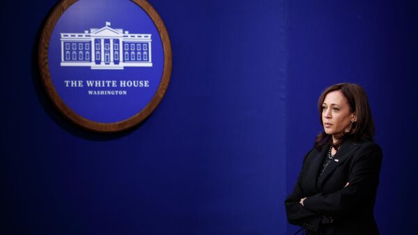 U.S. Vice President Kamala Harris prepares to deliver remarks on Martin Luther King Jr. Day from the South Court Auditorium in the Eisenhower Executive Office Building on January 17, 2022 in Washington, DC - Sputnik International