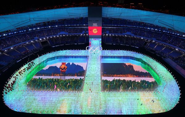 2022 Beijing Olympics - Opening Ceremony at the National Stadium, Beijing, China on 4 February 2022. The Kyrgyzstan contingent is seen during the athletes&#x27; parade at the opening ceremony. - Sputnik International