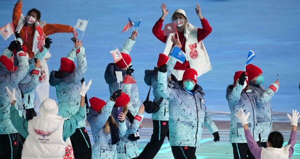 Members of the Russian Olympic Committee&#x27;s contingent take part in the athletes&#x27; parade during the opening ceremony of the Beijing 2022 Winter Olympic Games at the National Stadium, also known as the Bird&#x27;s Nest, in Beijing, China. - Sputnik International