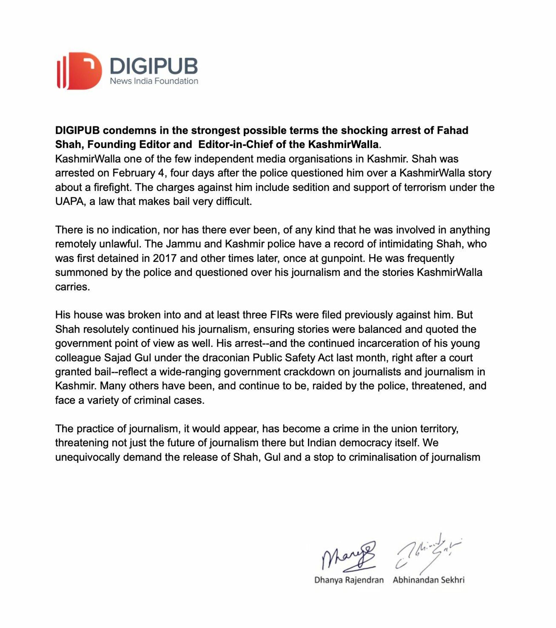 Letter by Digipub News India Foundation Demanding Release of Kashmiri Journalist - Sputnik International, 1920, 07.02.2022