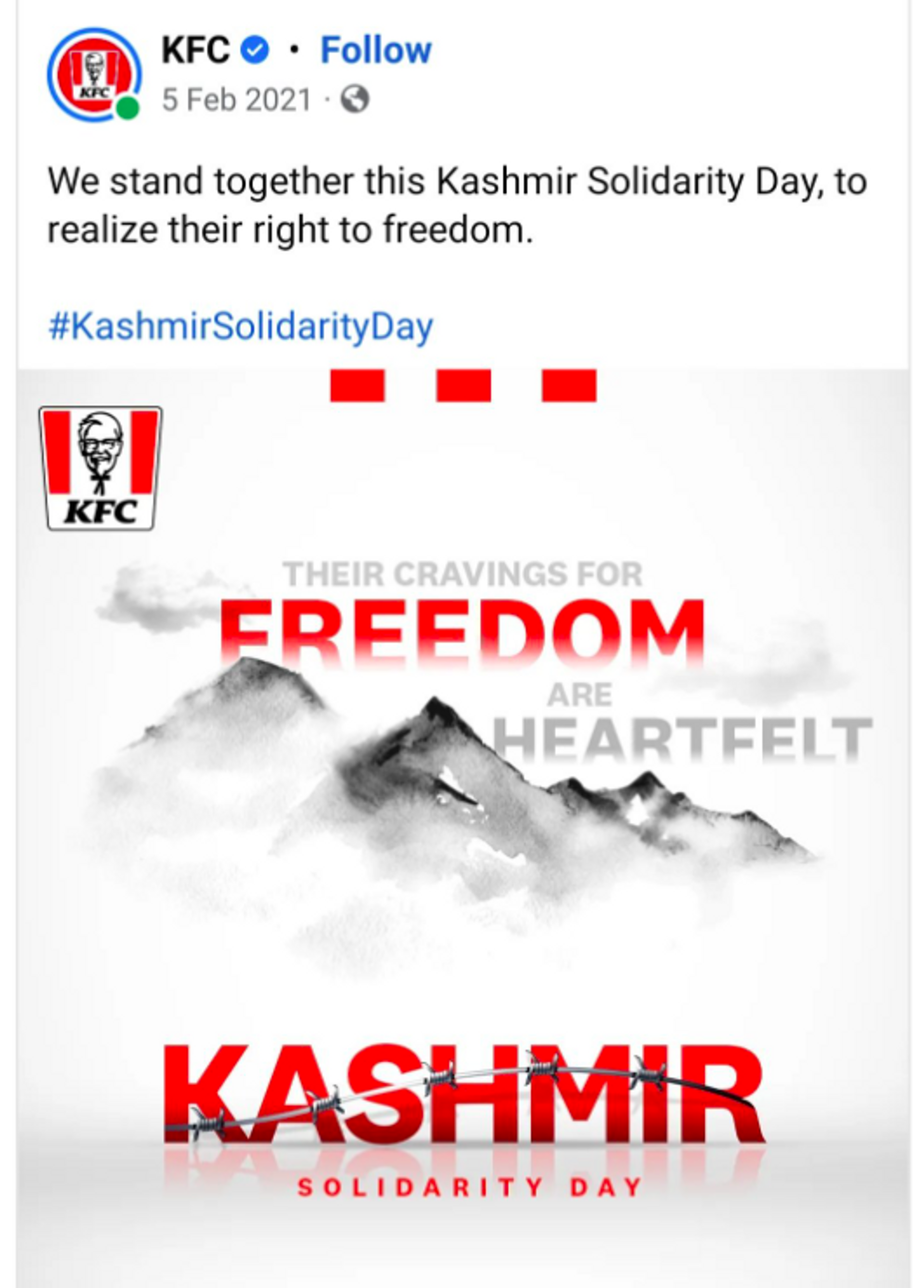 KFC Jammu and Kashmir's Solidarity Day Post - Sputnik International, 1920, 08.02.2022