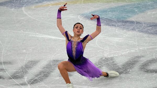 Kamila Valieva, of the Russian Olympic Committee, competes in the women's short program team figure skating competition at the 2022 Winter Olympics, Sunday, Feb. 6, 2022, in Beijing. - Sputnik International